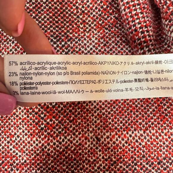 ZARA Women's Large Oversized Wool Blend Mock Neck Sweater Red Black Pockets - Picture 9 of 13